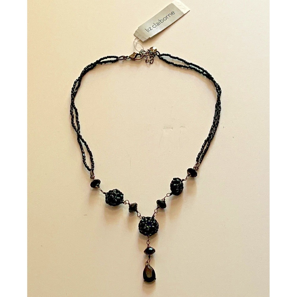 NWT‎ Signed Liz Claiborne Necklace Black Chain Beaded Costume Fashion Jewelry